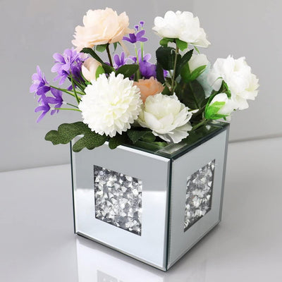Glasvase, verspiegelt, Kristallglas, 15,2 x 15,2 x 15,2 cm, dekorativ, Blume, luxuriös, für Heimdeko