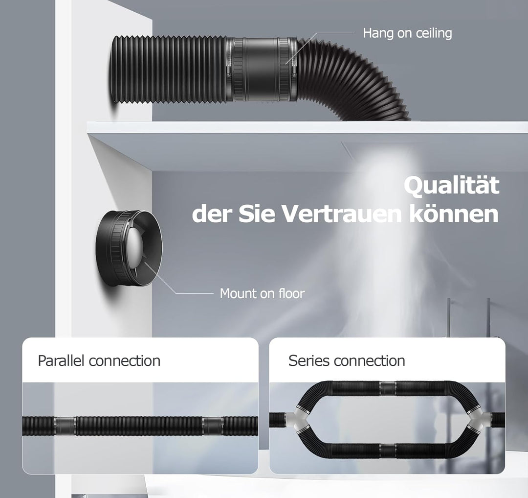 Rohrventilator 100mm, Leise Rohrlüfter mit Doppelkugellagermotor Überhitzungsschutz, 32dB 130m³/h Ra