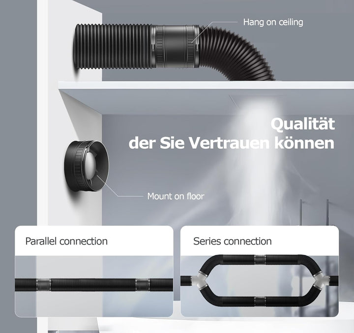 Rohrventilator 100mm, Leise Rohrlüfter mit Doppelkugellagermotor Überhitzungsschutz, 32dB 130m³/h Ra