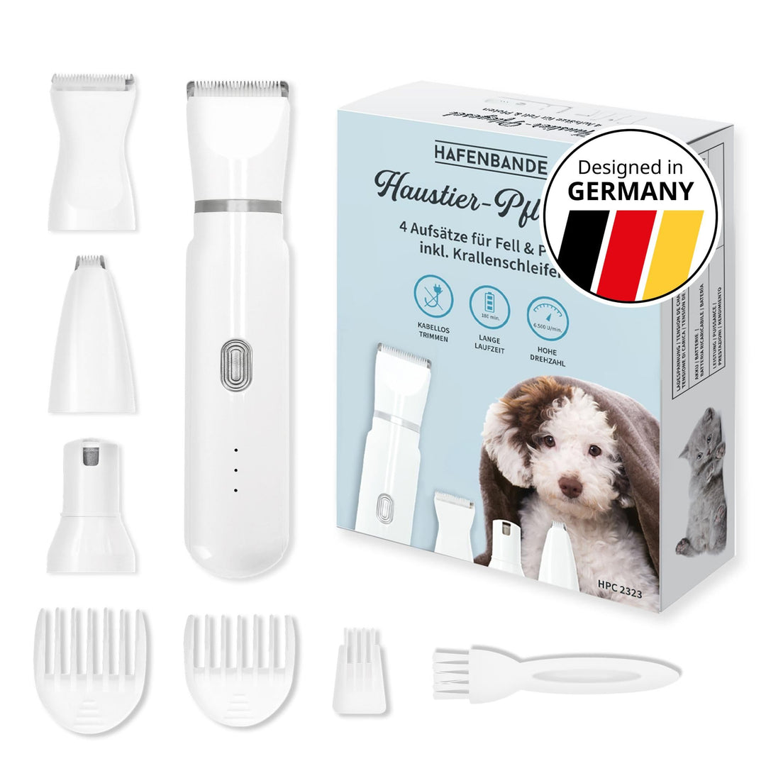 Hafenbande 2-in-1 Akku Hundeschermaschine & Krallenschleifer | Pfotentrimmer für Hunde, Katzen | 3 S