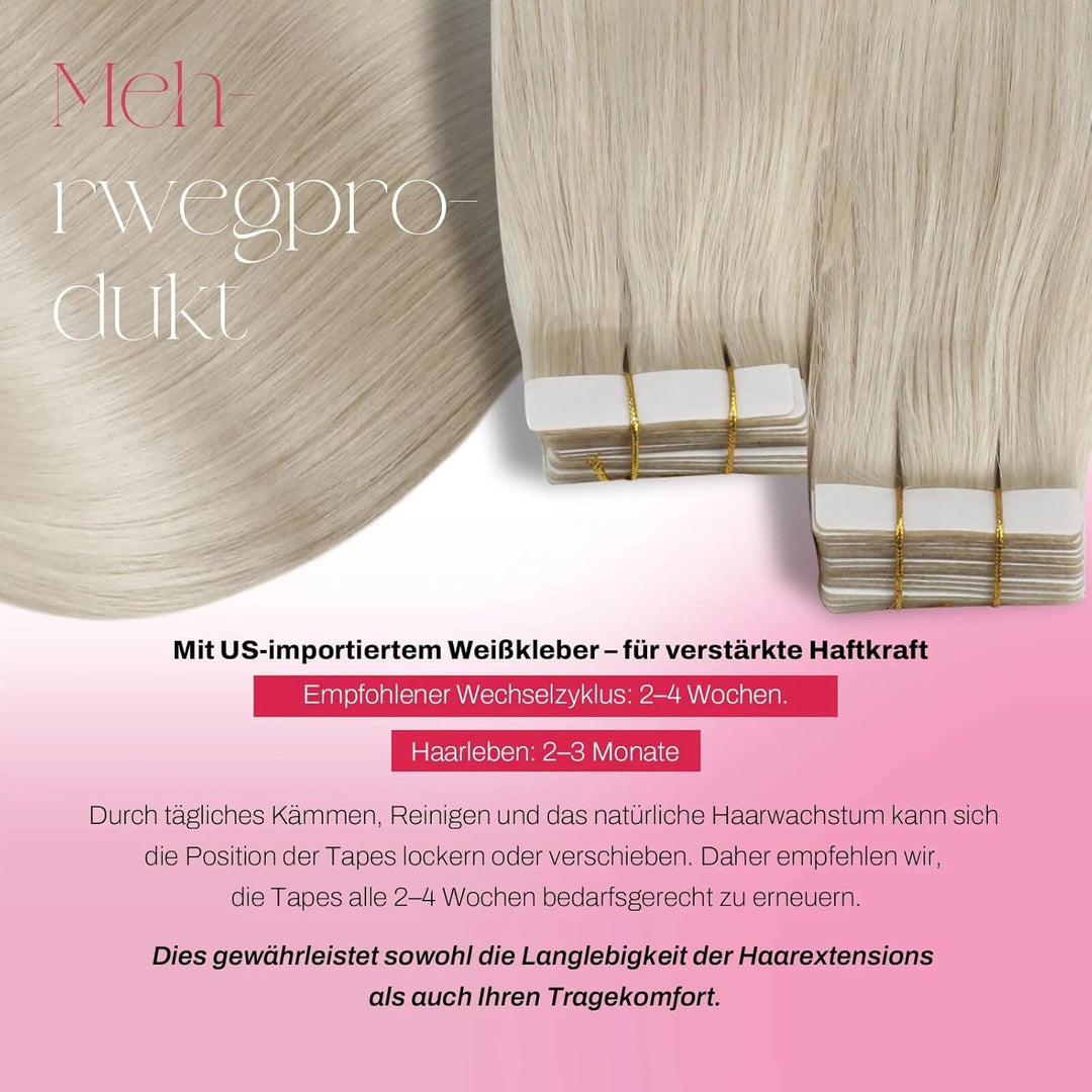 Moresoo Tape in Extensions Echthaar 60 cm Blonde Haarverlängerung Echthaar Tapes Platinblond Invisib
