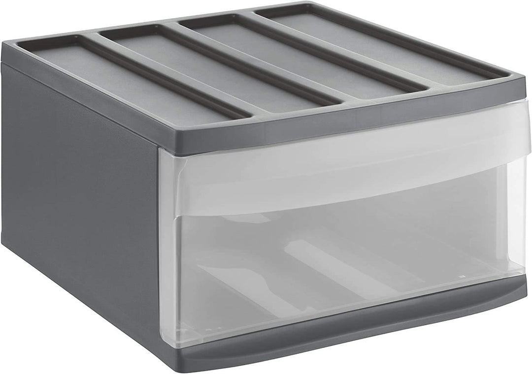 Rotho Systemix Schubladenbox 1 Schub, Kunststoff (PP) BPA-frei, anthrazit/transparent, L (39.5 x 34.