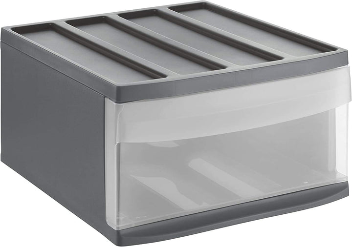 Rotho Systemix Schubladenbox 1 Schub, Kunststoff (PP) BPA-frei, anthrazit/transparent, L (39.5 x 34.