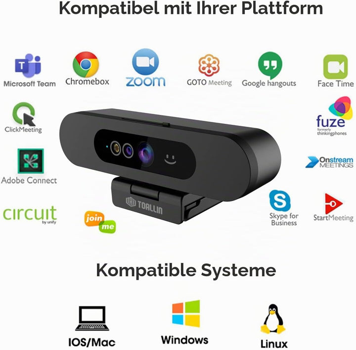 TOALLIN 1080P-Webcam für Windows Hello Face Login, Gesichtserkennungs-IR-Kamera und Windows Hello-ko