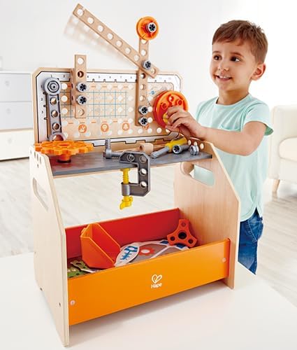 Hape Junior Inventor Tüftler-Arbeitstisch Experimentierset, Mint-Spielzeug, ab 4 Jahre 36 x 24,5 x 4
