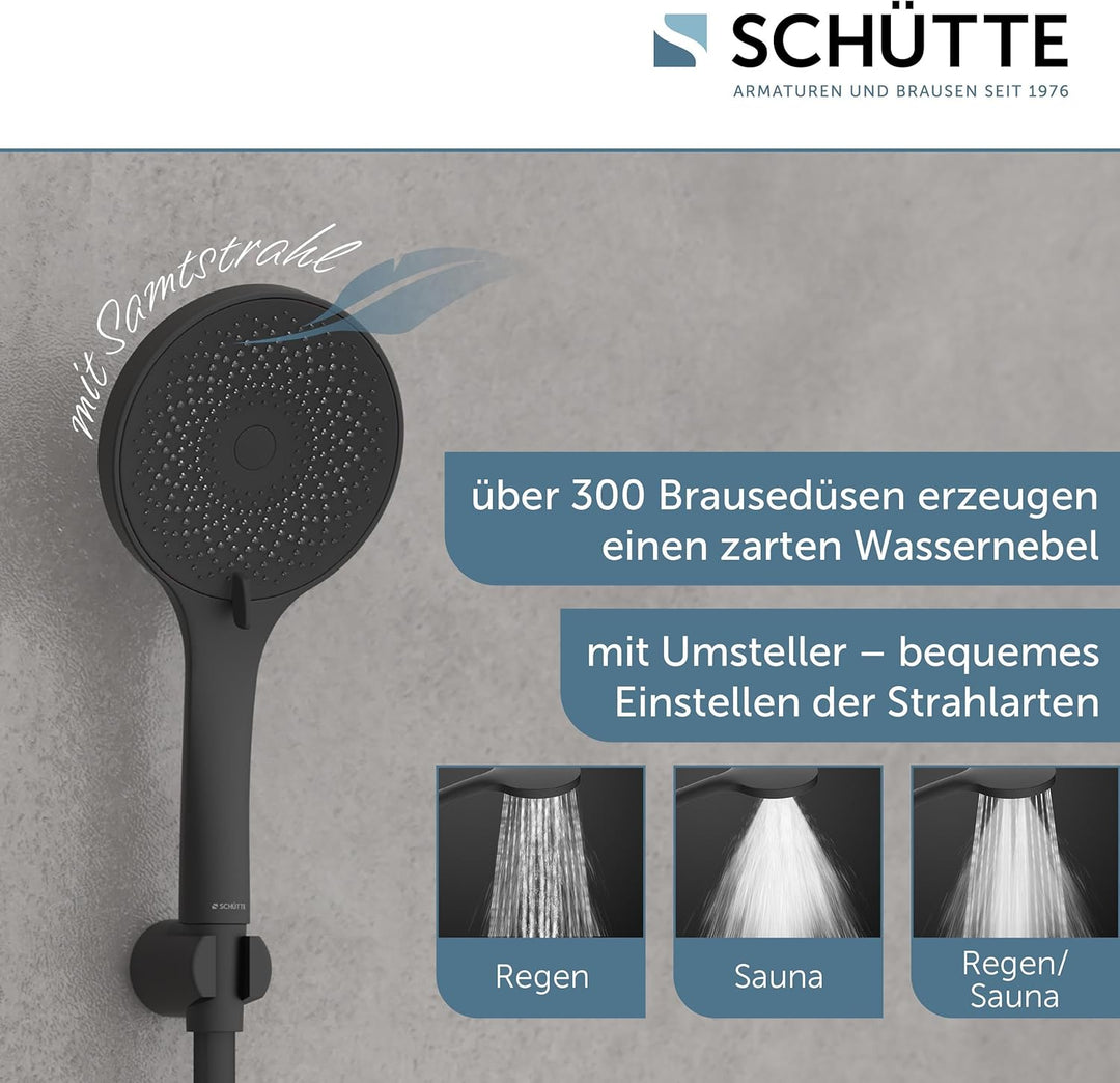 SCHÜTTE Handbrause CAPRI mit Samtstrahl-Technologie | Duschkopf mit über 300 Düsen und 3 einstellbar