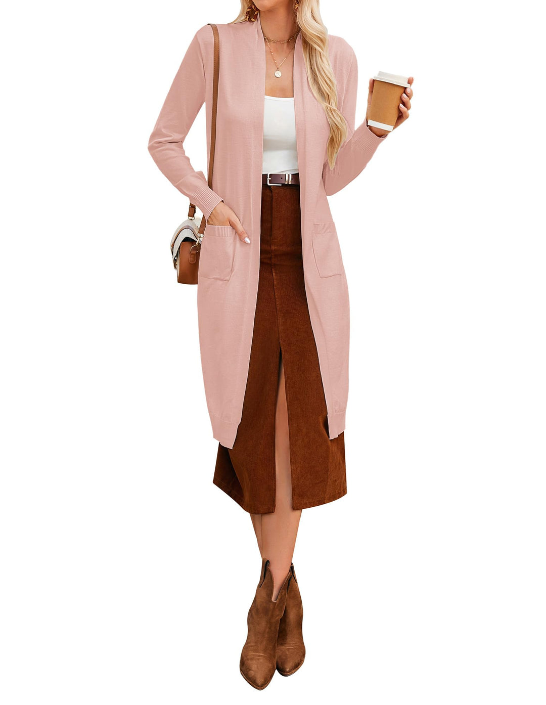 GRACE KARIN Damen Strickjacke Offene Langarm Knitwear Casual Maxi Lang Cardigan Sweater CLE02380, S