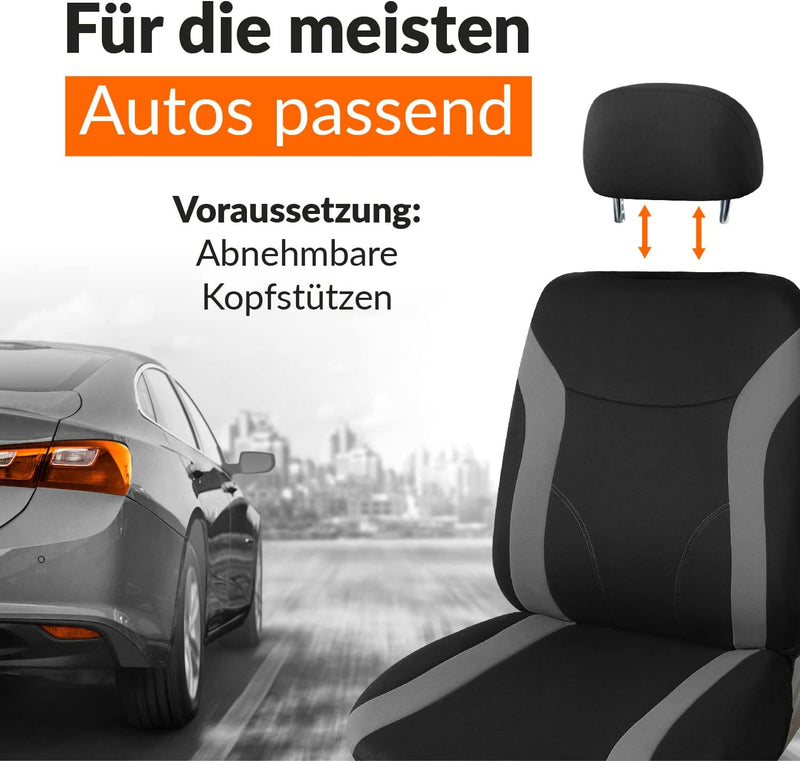 Upgrade4cars Auto-Sitzbezüge Vordersitze Schwarz Grau | Auto-Sitzschoner Set Universal für Fahrersit