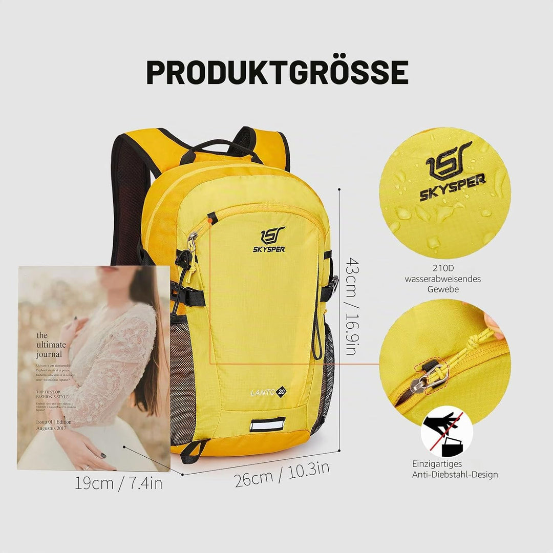 SKYSPER LANTC 20 Leicht Wanderrucksack 20L Klein Rucksack mit Rückenbelüftung Trekkingrucksack aus a