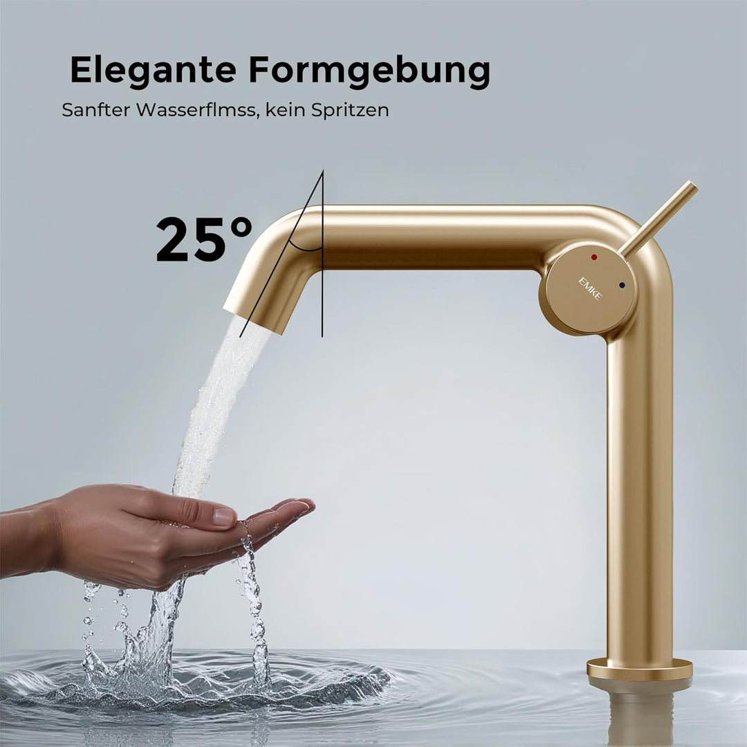 EMKE Wasserhahn Bad Champagnergold, 222 x 200 x 76 mm, Messing, Keramikkartusche, Badarmatur, Wasser