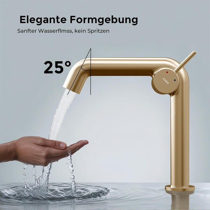 EMKE Wasserhahn Bad Champagnergold, 222 x 200 x 76 mm, Messing, Keramikkartusche, Badarmatur, Wasser
