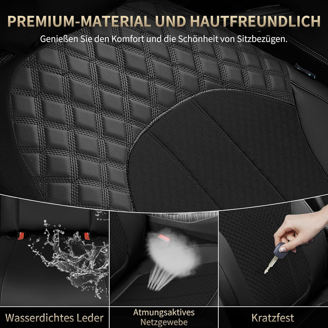 FLORICH Autositzbezüge Komplettset Vordersitzbezüge, PU Leder Air-Mesh Sitzbezüge Atmungsaktiver Sit