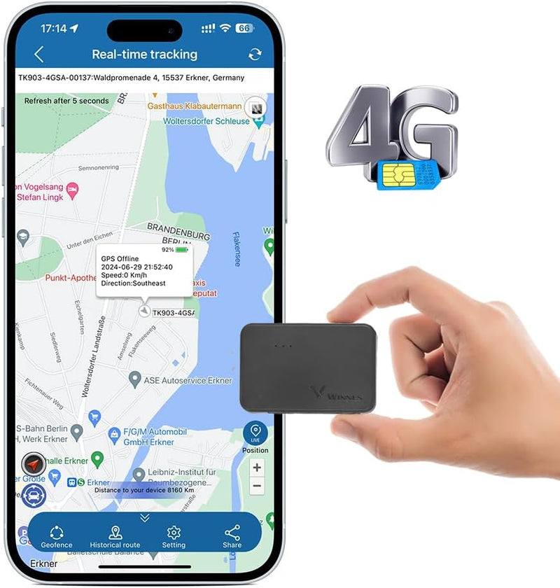 TKMARS TK903 GPS-Tracker 4G, mit SIM-Karte/ABO erforderlich, 1500mAh-Akku, magnetischer Mini-GPS-Tra