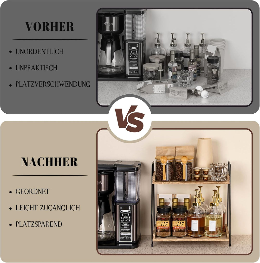 ANBOXIT Kaffee Organizer, Kaffeebar Zubehör Organizer Holz, Kaffee Aufbewahrung für Kaffeestation, A