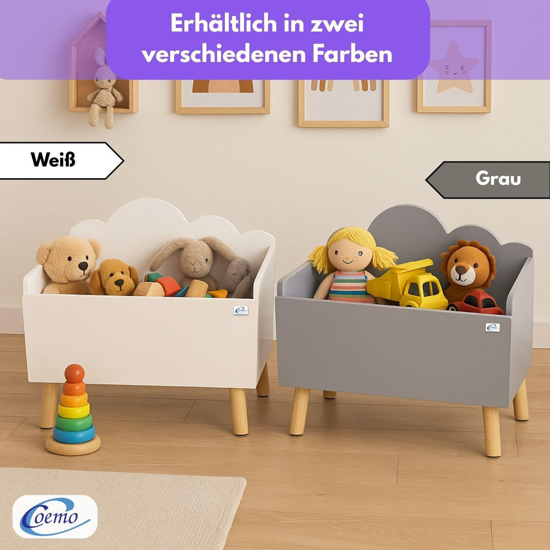 Spielzeugkiste Grau Kinderzimmer Lilo 28x58x44 cm – Aufbewahrungskiste mit Wolkenoptik, robuste MDF-