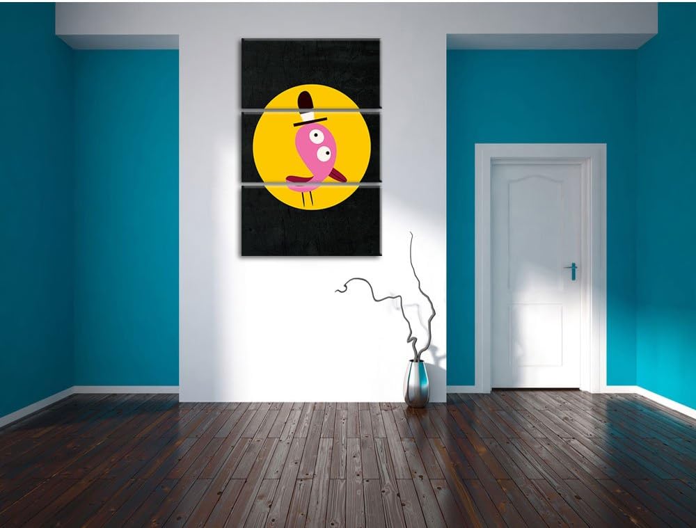 Pixxprint Lustiger Vogel mit einfarbigem Hintergrund schwarz 3-Teiler Leinwandbild 120x80 Bild auf L