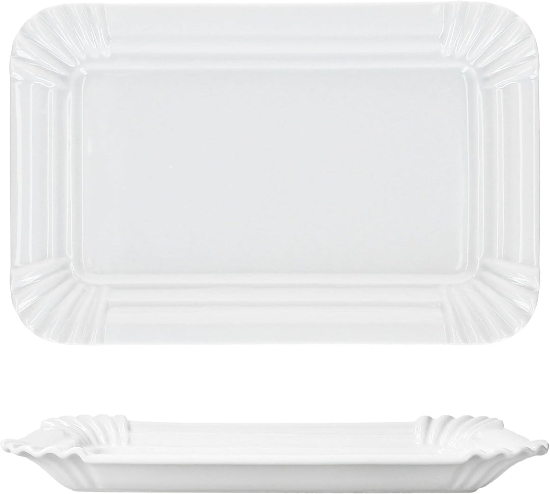 MamboCat 12er Set Pur Pappteller aus Porzellan I (LxB) 24,5x16cm I rechteckige Teller mit Papp-Optik