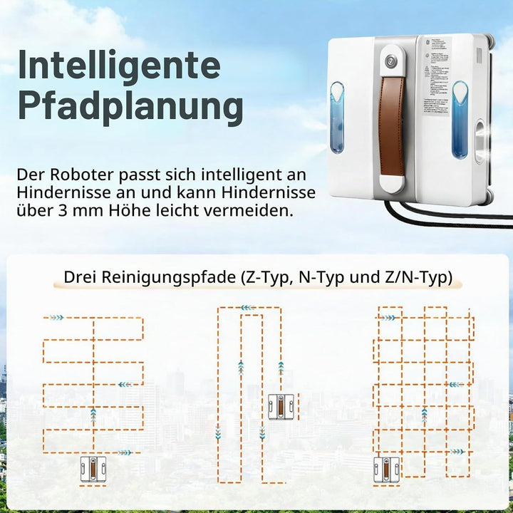 Mini Fensterputzroboter 4000PA, 3 Reinigungsmodi, Window Cleaning Robot Inklusive 4 Düsen und 5 Mete