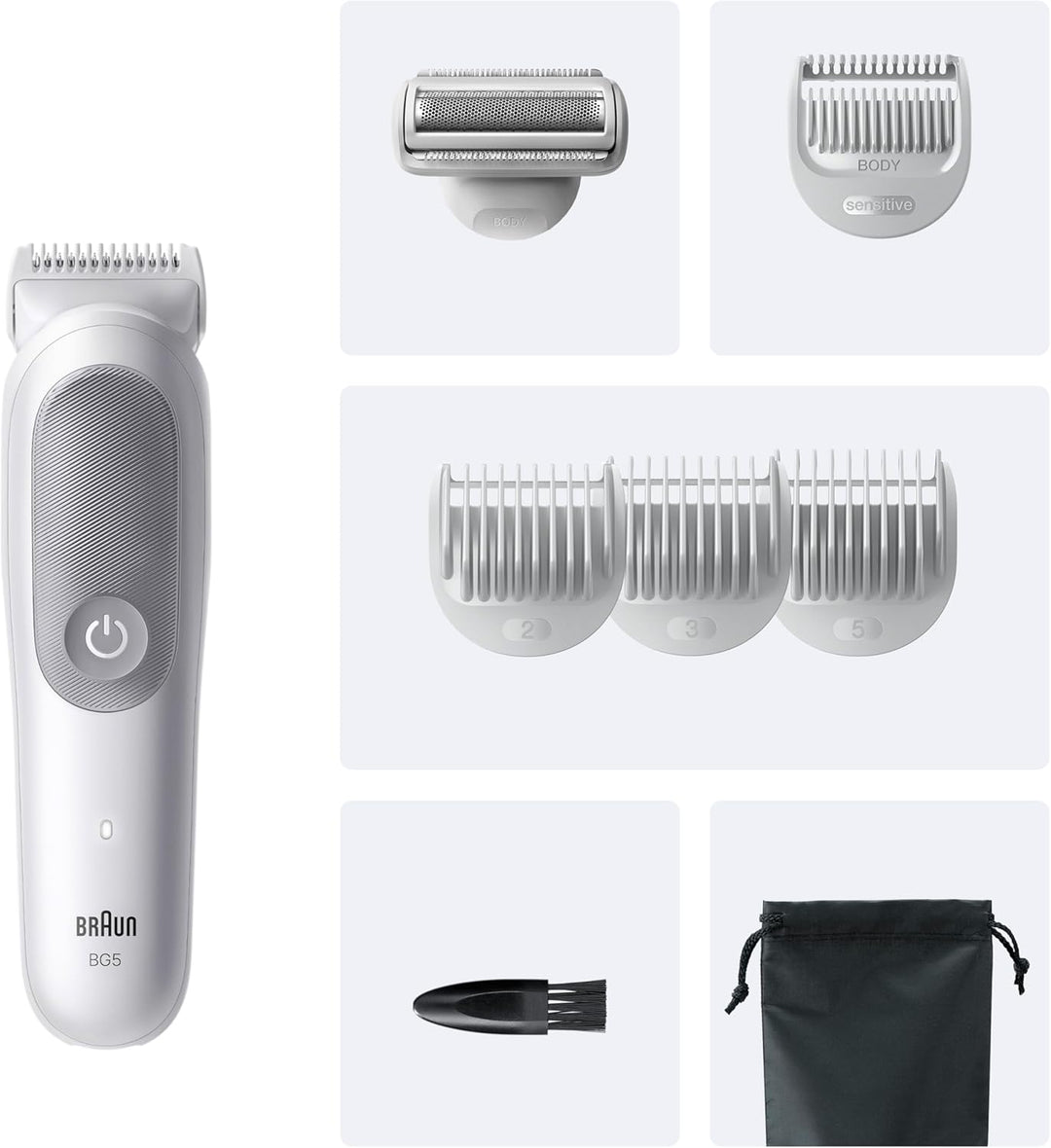 Braun Bodygroomer Series 5, Elektrischer Körperrasierer Herren mit 7 Zubehörteile, Kabelloser Trimme