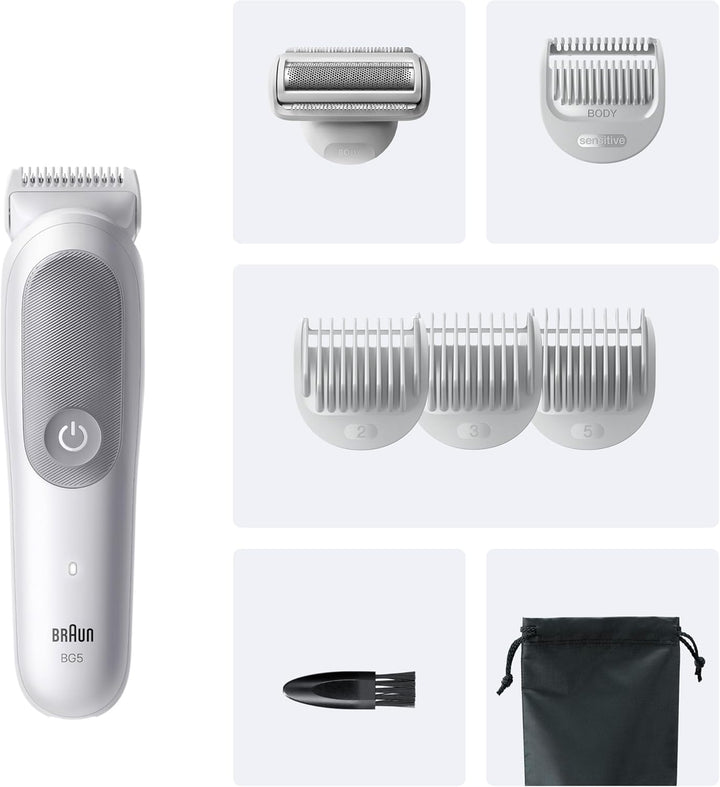 Braun Bodygroomer Series 5, Elektrischer Körperrasierer Herren mit 7 Zubehörteile, Kabelloser Trimme