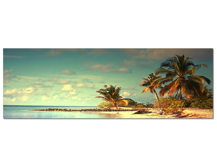 Panoramabild auf Leinwand und Keilrahmen 150x50cm Malediven Strand Meer Palmen