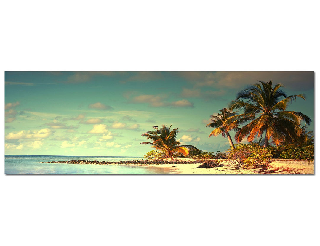 Panoramabild auf Leinwand und Keilrahmen 120x40cm Malediven Strand Meer Palmen