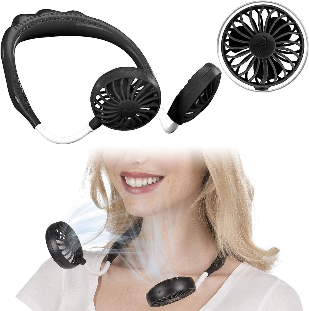 infactory Ventilator zum Umhängen: Mobiler Akku-Doppelventilator zum Umhängen, 3 Geschwindigkeitsstu