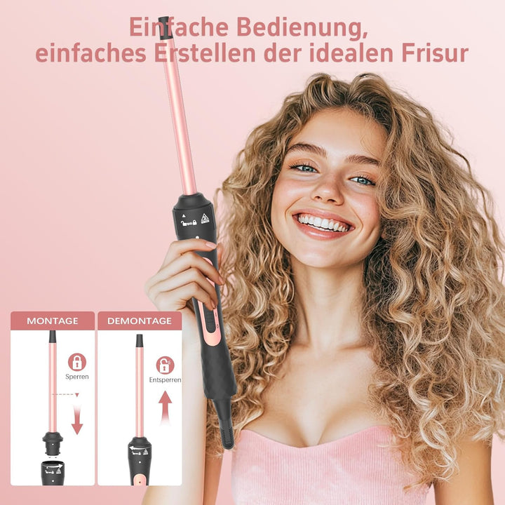 Lockenstab mit verschiedenen Aufsätzen [9mm und 25mm] Lockenstab mit Quarzkeramikbeschichtung, Zwei
