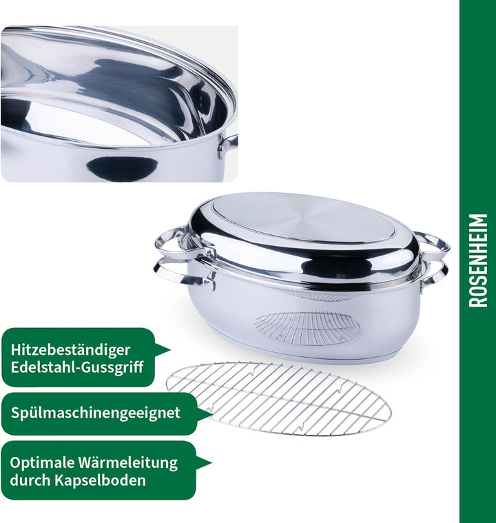 Chefkoch trifft Fackelmann Bräter Rosenheim – Ø38 cm, mit Edelstahldeckel, Gussgriff und Rosteinsatz