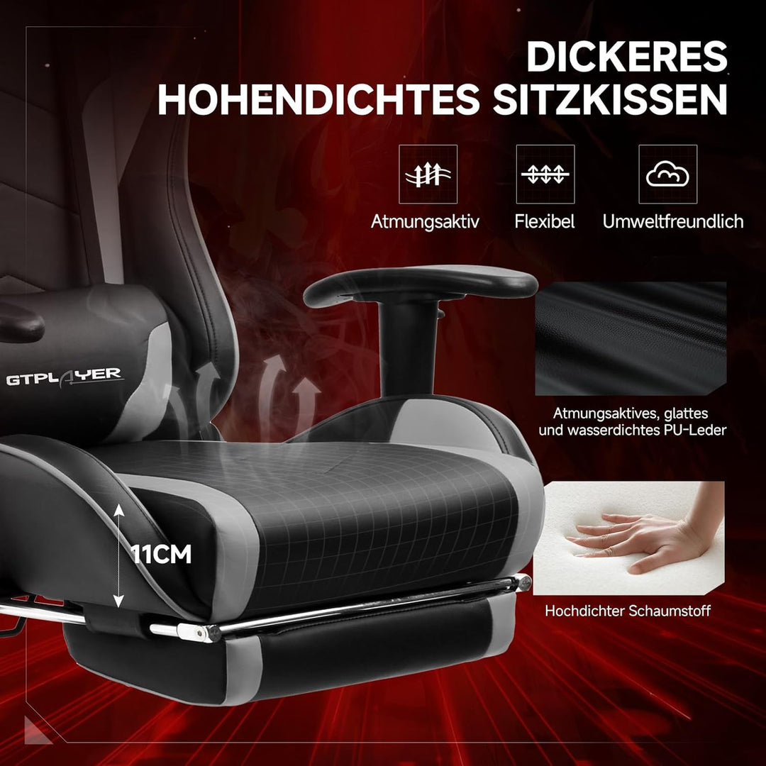GTPLAYER Gaming Stuhl mit Fussstützen Lautsprecher Bluetooth, Gamer Stuhl Ergonomischer Computerstuh