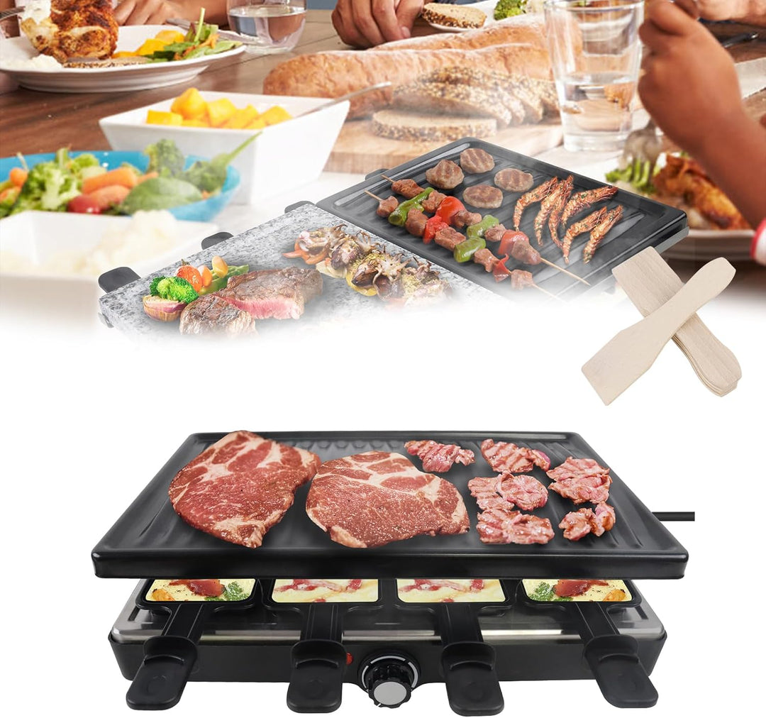 HENGMEI Raclette Grill, Tischgrill Elektrisch, Edelstahl Elektrogrill mit Pfännchen, Antihaftbeschic