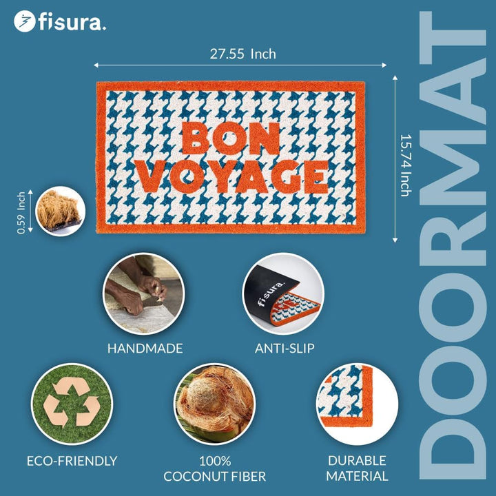 Fisura – Fussmatte “Bon Voyage” aus Kokosnuss mit Rutschfester PVC-Basis. Handbemalte Innenmatte in