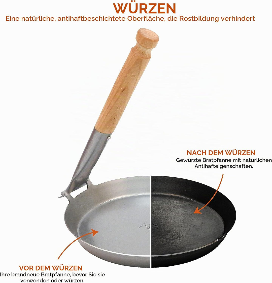 Stabilotherm Jägerpfanne mit Holz Klappgriff | zum Outdoor kochen &amp; braten über offenem Feuer oder G