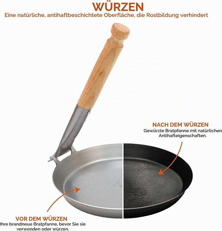 Stabilotherm Jägerpfanne mit Holz Klappgriff | zum Outdoor kochen &amp; braten über offenem Feuer oder G