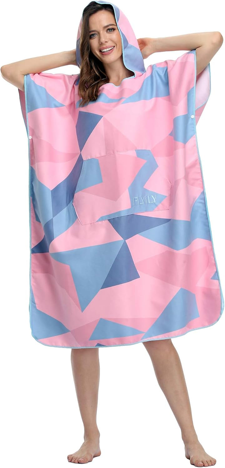 FLYILY Microfaser Surf Poncho Handtuch mit Kapuze Bademantel zum Schwimmen und Strand wechseln Einhe