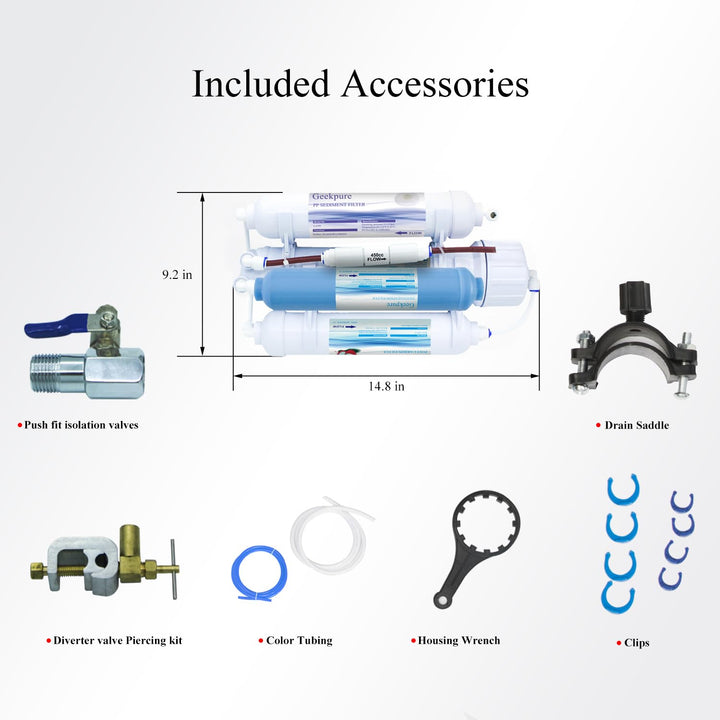 Geekpure 4-stufiges tragbares Aquarium Umkehrosmose Trinkwasserfiltersystem 100 GPD – mit Entionisie