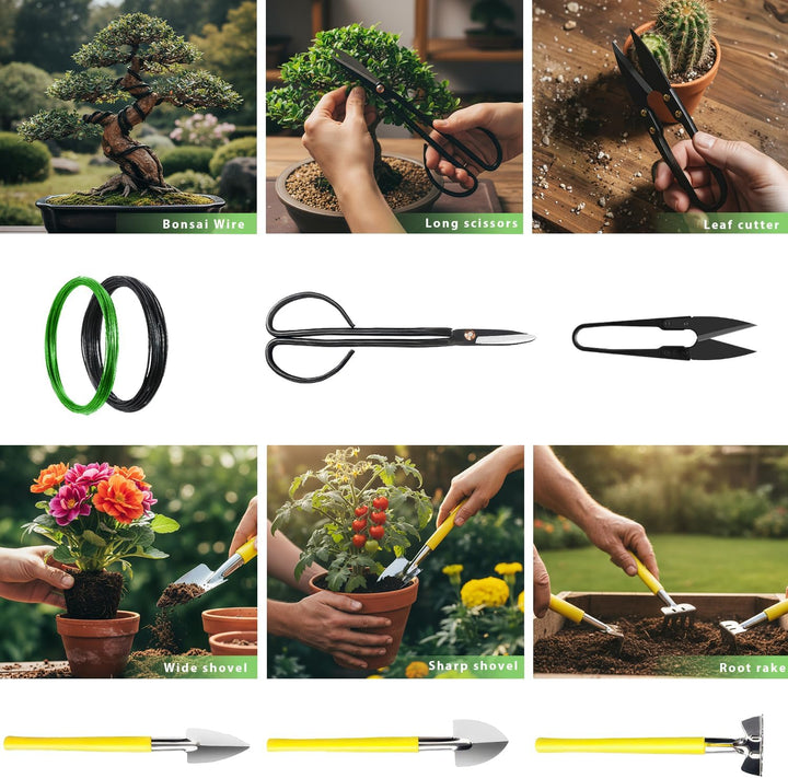 MOSFiATA Bonsai Werkzeug Set Pflegeset 7-teilig Mini Gartenwerkzeug für Bonsai Baum und Zimmerpflanz