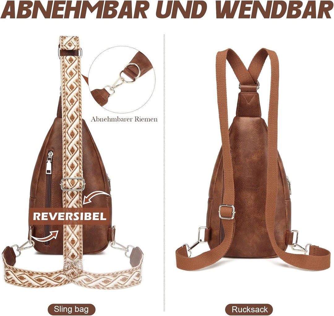Travistar Sling Bag Brusttasche Damen Herren 2 in 1 Rucksack Damen Klein mit 2 Abnehmbare Schultergu