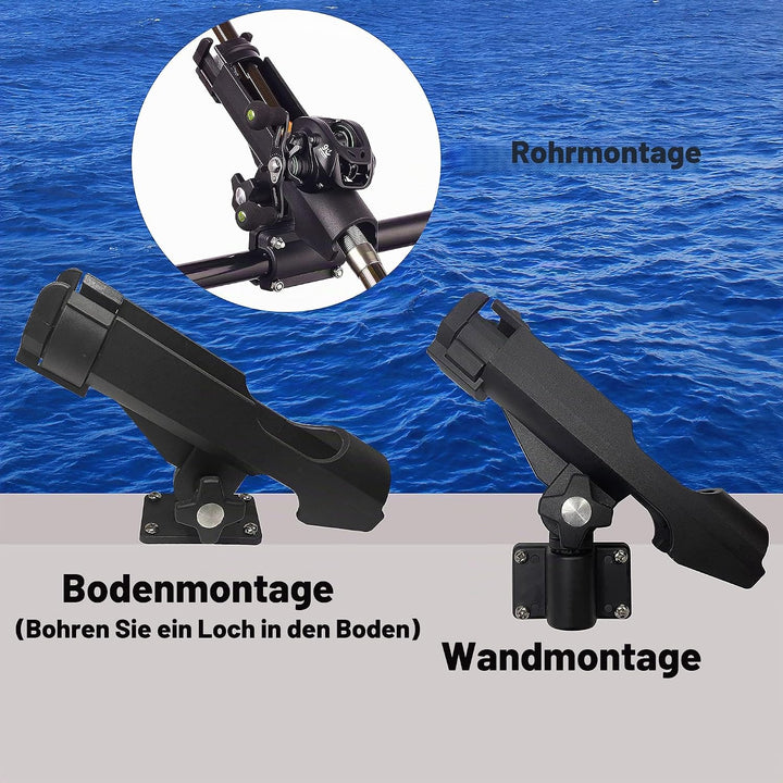 HiUmi Verstellbare schwarze Angelrutenhalterung für Boot, Kajak, drehbare Seitenhalterung, 2 Stück