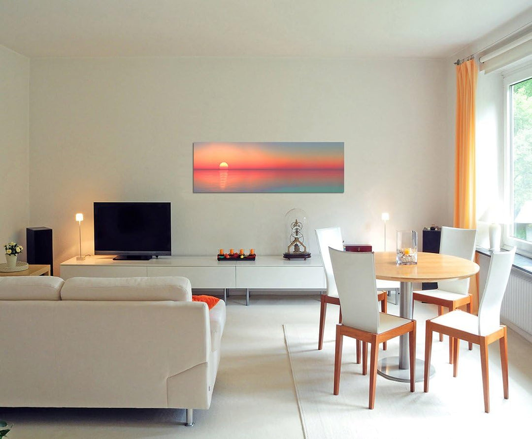 Paul Sinus Art Panoramabild auf Leinwand und Keilrahmen 150x50cm Meer Horizont Sonnenuntergang Spieg