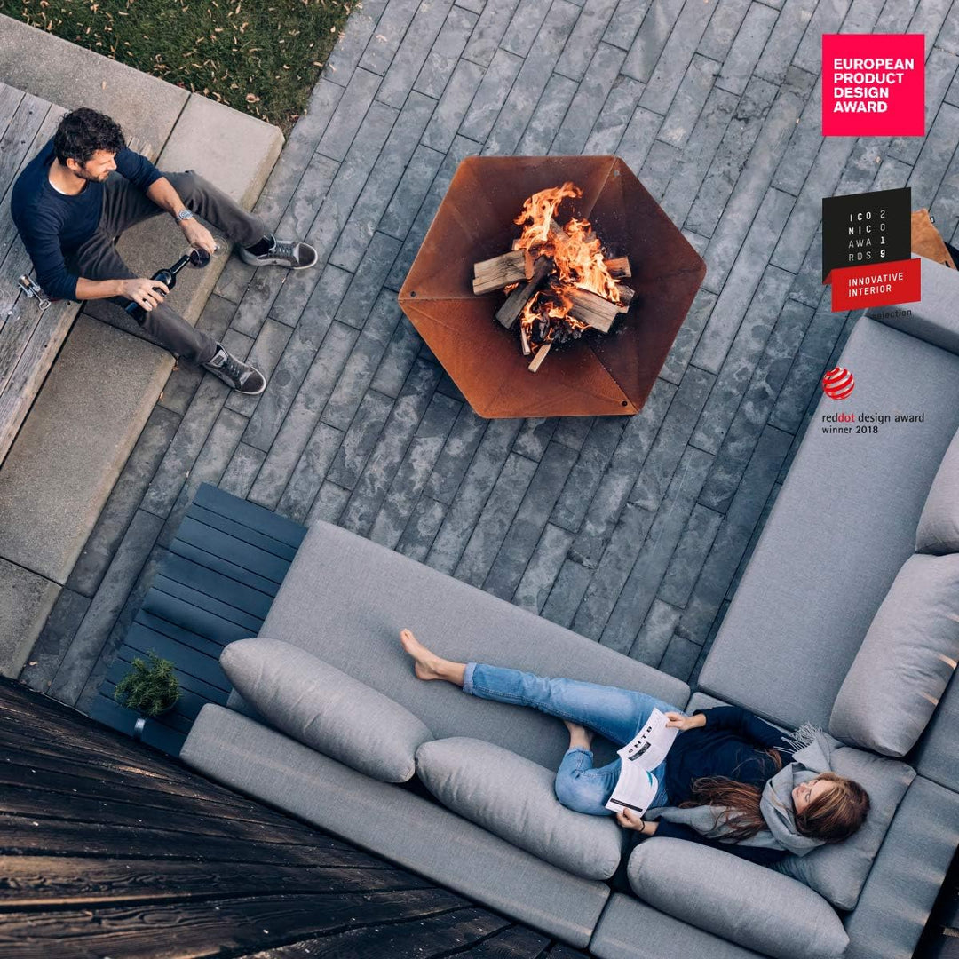 höfats - TRIPLE 90 Feuerschale - Design-Feuerstelle und Grill - für Terrasse und Garten - Corten-Sta