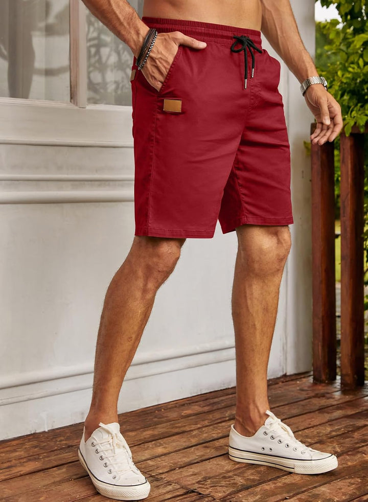 JMIERR Kurze Hosen Herren Shorts Herren Sommer Chino Baumwolle Elastische Taille mit Taschen XXL Rot