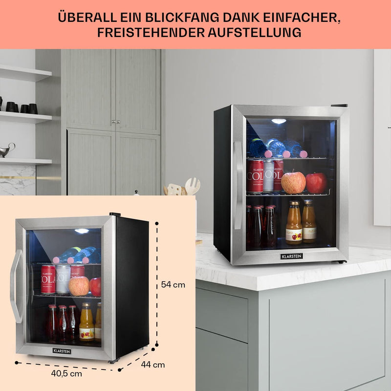 Klarstein Mini Kühlschrank mit Glastür, für Zimmer, Getränkekühlschrank Klein mit Verstellbaren Abla