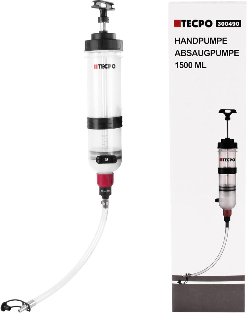 TECPO Handpumpe 1500 mL Motor Öl Getriebeöl Kühlerfrostschutz Hinterachsöl Absaugpumpe Umfüll Pumpe