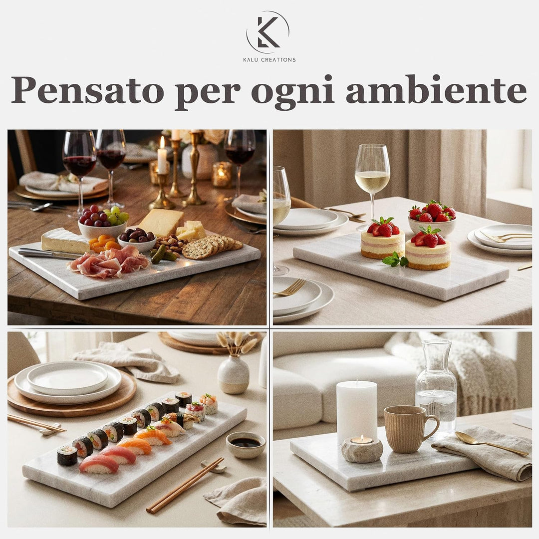Schneidebrett aus weissem Marmor 40 x 15 cm – Mini-Marmortiertisch für Küche und Küche – elegantes r