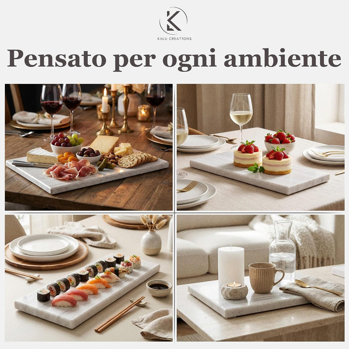 Schneidebrett aus weissem Marmor 40 x 15 cm – Mini-Marmortiertisch für Küche und Küche – elegantes r