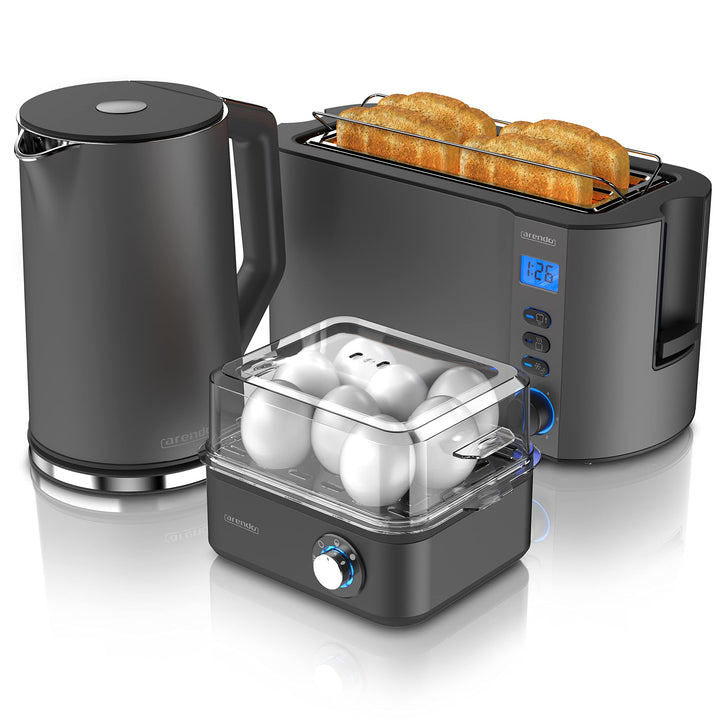 Arendo - Wasserkocher mit Toaster SET und Eierkocher, Edelstahl Cool Grey Wasserkocher 1,5L 40° - 10