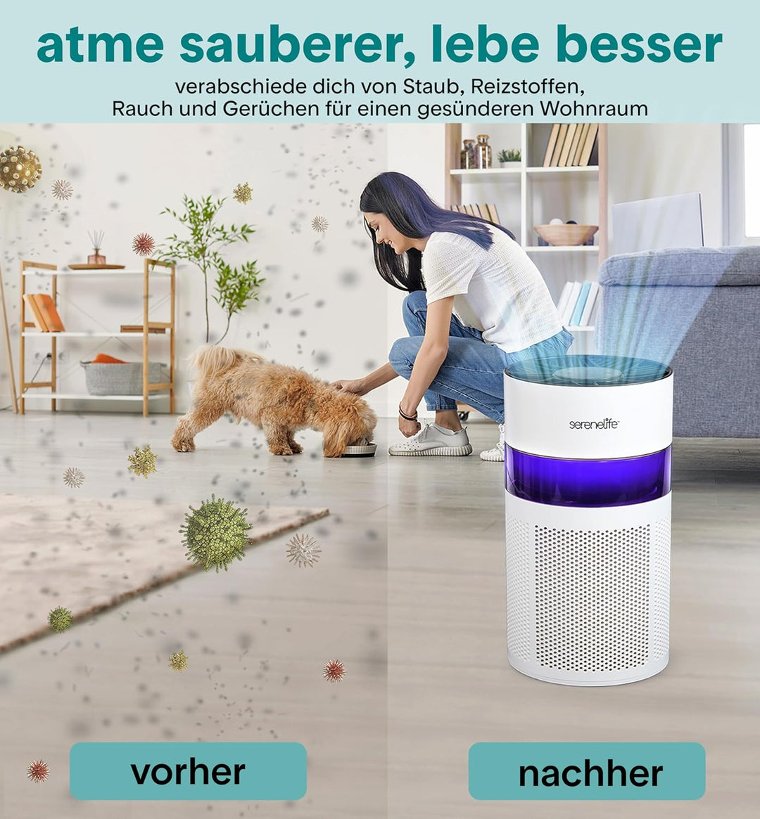 SereneLife Luftreiniger- mit HEPA 13 Filter für Zuhause Schlafzimmer, Luftfilter Allergiker mit Arom
