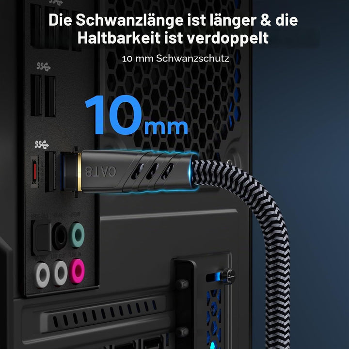 Cat 8 LAN Kabel, 40Gbps Netzwerkkabel 2000MHz Gigabit Hochgeschwindigkeits Internetkabel, Flach S/FT