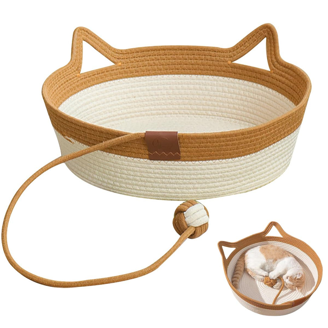 Katzenbett aus Baumwollseil, gewebtes Katzenbett mit Kratzball, Spielzeug, Schlafnest, Kratzmatte fü